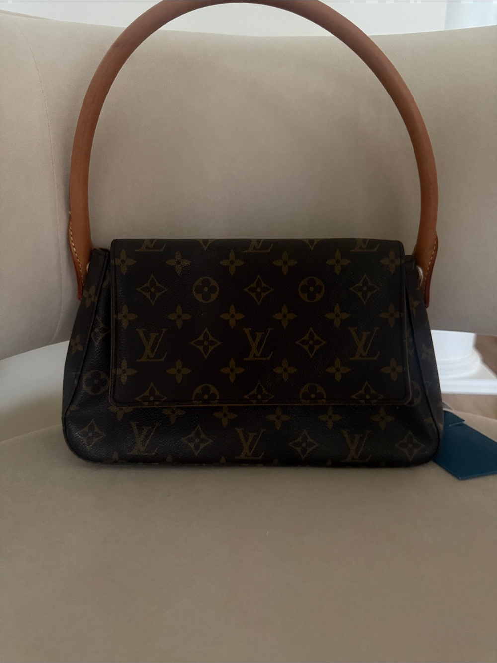 Louis Vuitton Monogram Canvas Shoulder Bag with Tan Handle